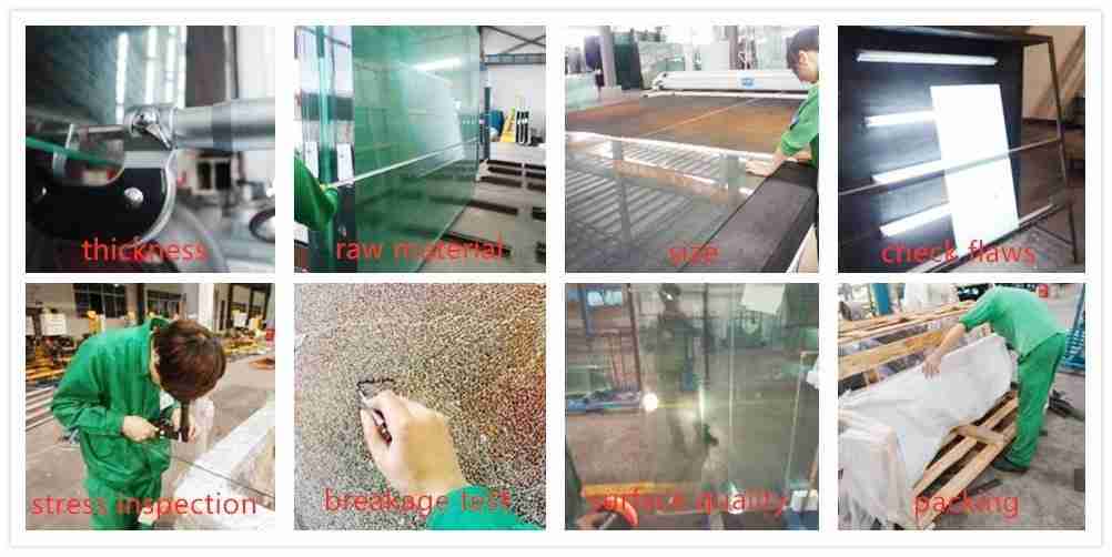 Контроль качества для закаленной стеклянных панелей для ограждения бассейна.