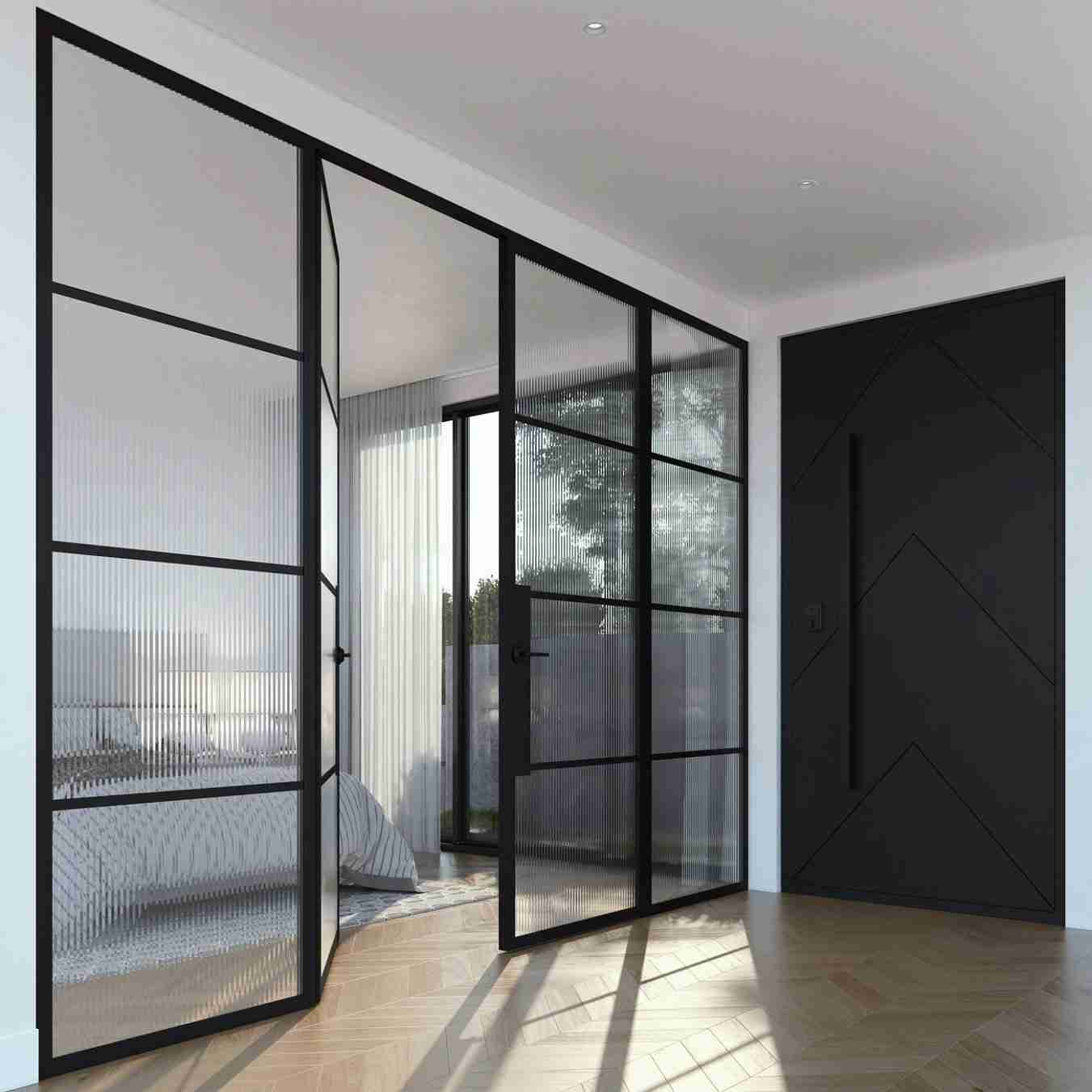 Aplicação de design de interiores de vidro linear super elegantemente simples