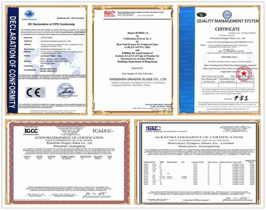 frosted toughened laminated glass certifications