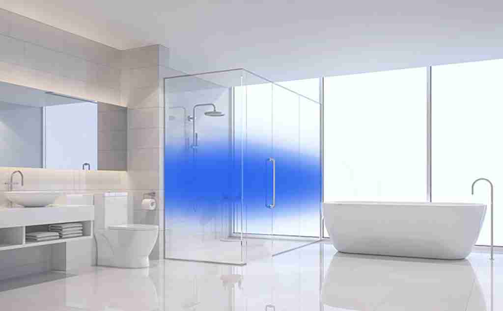 Cửa tắm thiết kế màu xanh gradient.