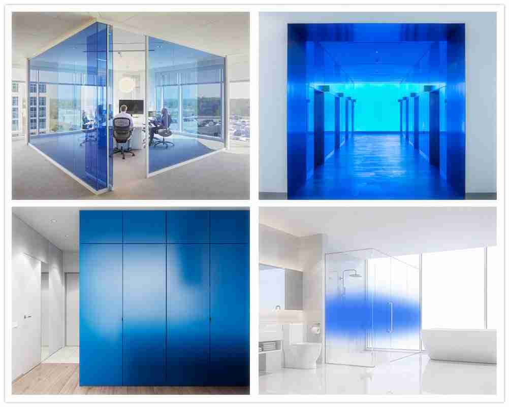 Vidrio laminado de color azul para la decoración de paredes