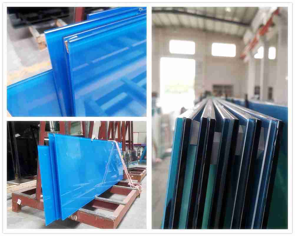 blue ceramic frit glass laminated glass for wall decoration