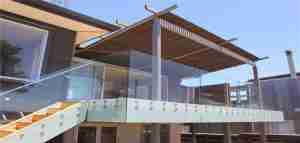outdoor glass railing system, exterior glass railing, outdoor glass balustrade