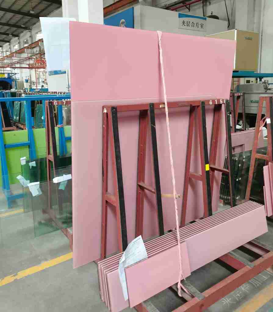 pink laminated glass ,pink ceramic fritted glass,pink glass
