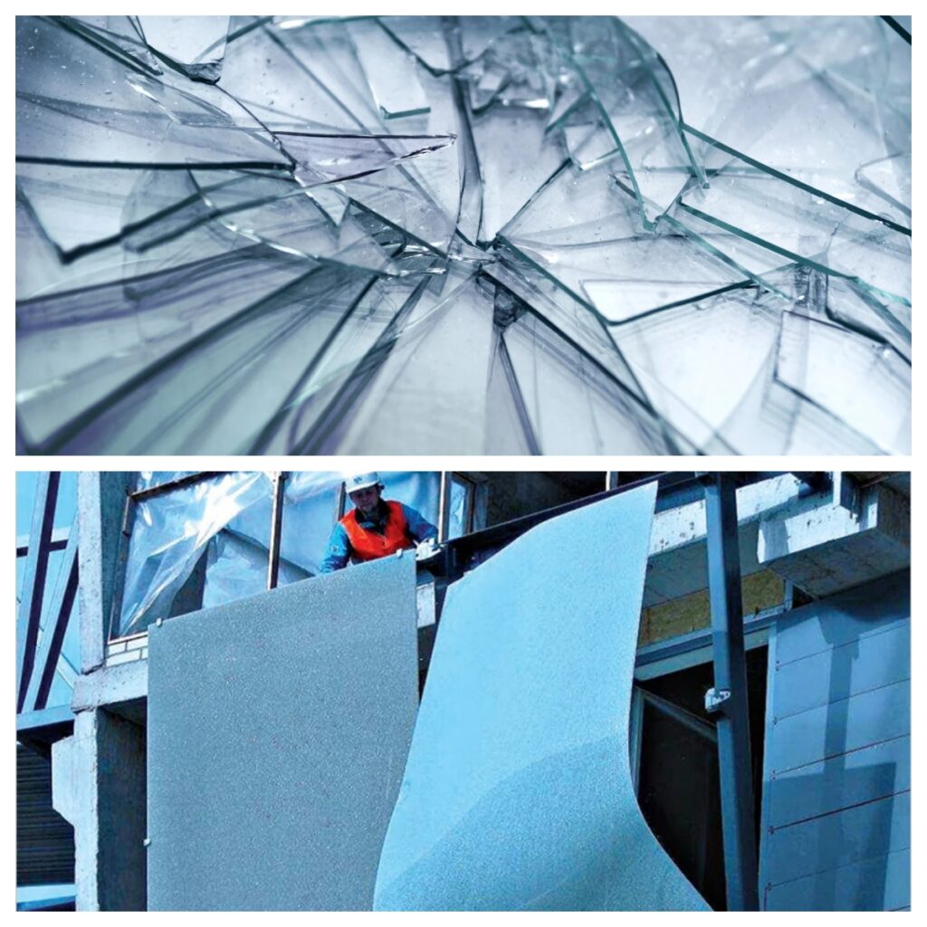 Break between annealed glass and laminated glass